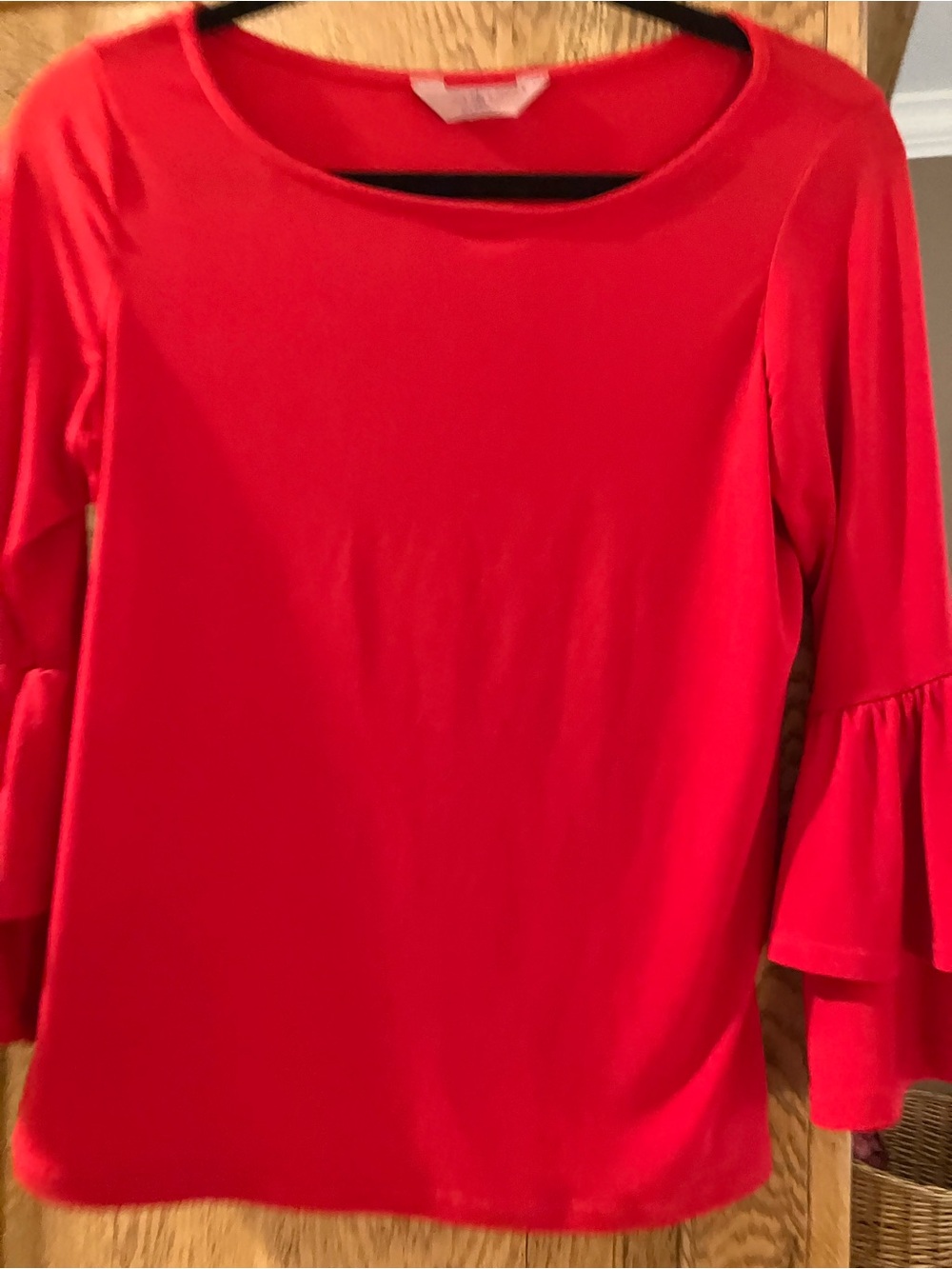 SJS Red Long-Sleeve Ruffle Sleeve Tee